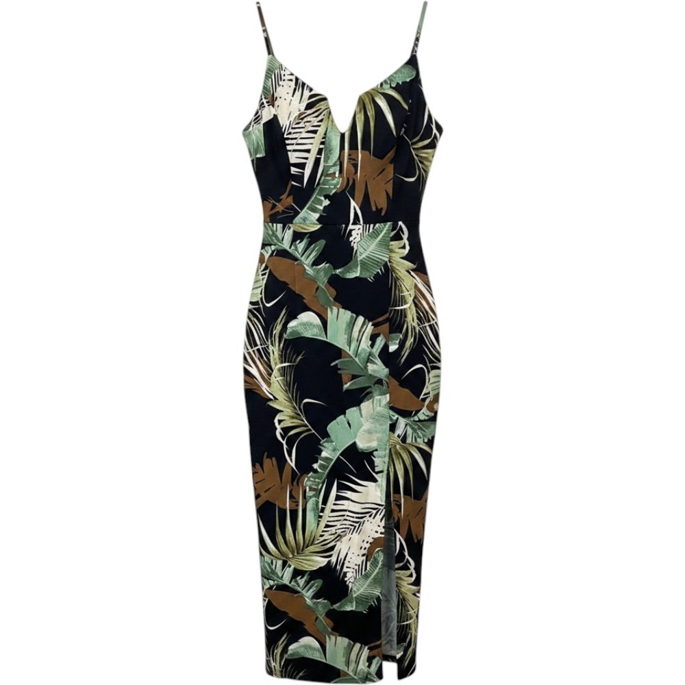 Blashe Los Angeles Tropical Palm Leaf Print Maxi Dress‎ Black Green